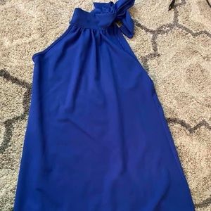 Royal blue dress with Bow neck detail.